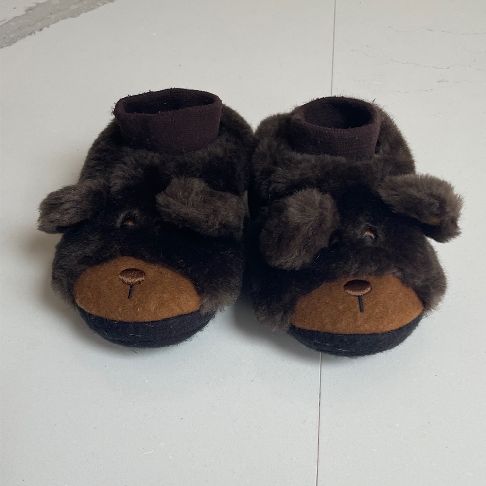 L.L. Bean Kids Plush Brown Bear Slippers